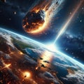 Massive meteor approaching Earth, seconds before impact during extinction event Royalty Free Stock Photo
