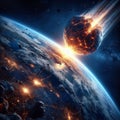 Massive meteor approaching Earth, seconds before impact during extinction event Royalty Free Stock Photo