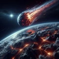 Massive meteor approaching Earth, seconds before impact during extinction event Royalty Free Stock Photo