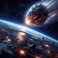 Massive meteor approaching Earth, seconds before impact during extinction event Royalty Free Stock Photo