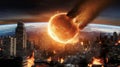 Massive meteor approaching Earth, seconds before impact during extinction event Royalty Free Stock Photo