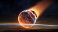 Massive meteor approaching Earth, seconds before impact during extinction event Royalty Free Stock Photo
