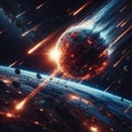 Massive meteor approaching Earth, seconds before impact during extinction event Royalty Free Stock Photo