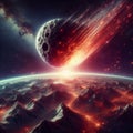 Massive meteor approaching Earth, seconds before impact during extinction event Royalty Free Stock Photo