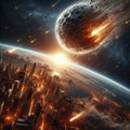 Massive meteor approaching Earth, seconds before impact during extinction event Royalty Free Stock Photo