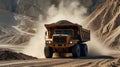 Massive mining truck carrying loads of minerals in a dusty quarry Royalty Free Stock Photo