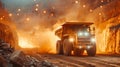 Massive Mining Truck in Quarry at Sunset Royalty Free Stock Photo
