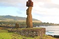 Massive Moai Statue with Pukao Hat of Ahu Ko Te Riku Ceremonial Platform on the Pacific West Coast, Easter Island, Chile