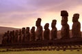 Massive 15 Moai stone statues of Ahu Tongariki ceremonial platform at fantastic dawn on Easter Island, Chile