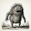 Antique Woodcut Engraving Of Spiky Mound Monster Royalty Free Stock Photo