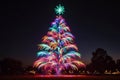 Massive multicolored fireworks display in the shape of a Christmas tree illuminating the night sky Royalty Free Stock Photo