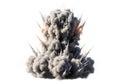 Massive mushroom cloud explosion with debris and smoke isolated on white background Royalty Free Stock Photo
