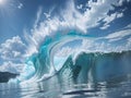 Massive Ocean Wave Curling Against Blue Sky