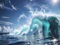 Massive Ocean Wave Curling Against Blue Sky