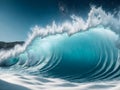 Massive Ocean Wave Curling Against Blue Sky