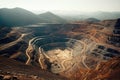 Massive Openpit Copper Mine Surrounded By Rugged Mountain Terrain. Generative AI Royalty Free Stock Photo