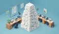 Massive Paperwork Overload in Isometric Office Environment Royalty Free Stock Photo