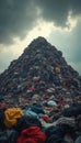 A massive pile of discarded clothes creates a mountain of textile waste. This overwhelming heap highlights the severe problem of Royalty Free Stock Photo