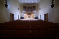 Massive pipe organ in empty concert hall