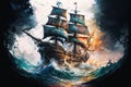Massive Pirate Ship large splashes large transparent