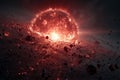 Massive Red Sun or Star Surrounded by Debris Field Royalty Free Stock Photo