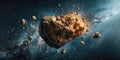 A massive rock floating in space, with stars and galaxies visible in the background Royalty Free Stock Photo