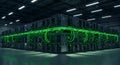 Massive server farm glowing with neon green data lines Royalty Free Stock Photo