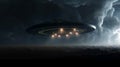 A massive spaceships known as mothership takes position over cloud for a invasion. AI Generative