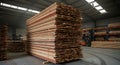 Massive Stack of Lumber in a Modern Industrial Warehouse Royalty Free Stock Photo