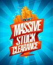 Massive stock clearance vector poster or banner mockup with boxes on a shopping cart Royalty Free Stock Photo