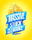 Massive stock clearance vector poster template with boxes on a shopping cart Royalty Free Stock Photo