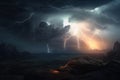 A massive storm cloud illuminated by bright bolts of lightning. Generative AI Royalty Free Stock Photo