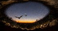 Massive Swarm of Bats Erupts from Cave at Sunset, Mammal Migration Spectacle Royalty Free Stock Photo