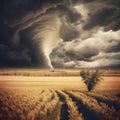 Imminent Tornado Over Golden Wheat Field Royalty Free Stock Photo