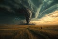 A massive tornado emerges from a dark storm cloud, illustrating the overwhelming power and destruction of nature, A massive Royalty Free Stock Photo