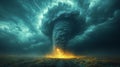 A Massive Tornado of Fire and Lightning in a Dark Landscape Royalty Free Stock Photo