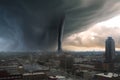 A massive tornado ravaging through a city, leaving destruction and chaos in its wake Royalty Free Stock Photo