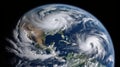 Massive tropical cyclone storm over America. View from satellite