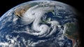Massive tropical cyclone storm over America. View from satellite