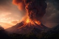 Massive volcano eruption. A large volcano erupting lava and gases into the atmosphere. Generative AI