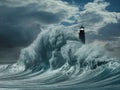 Massive wave crashes into the lighthouse