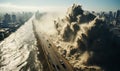 Massive Wave Crashes Over Highway Near City Royalty Free Stock Photo