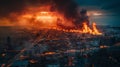 Massive Wildfire Engulfing a Town at Dusk