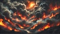 Massive wildfire engulfs a forested canyon with intense flames and thick smoke Royalty Free Stock Photo