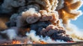 Massive wildfire erupts sending thick plumes of smoke into the sky Royalty Free Stock Photo