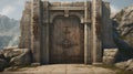 A massive wooden door, studded with iron, leading to the heart of a medieval fortress atop a rugged hill Royalty Free Stock Photo