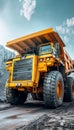 Massive yellow anthracite coal mining truck in open pit mining industry operation