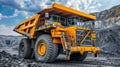 Massive yellow anthracite coal mining truck in operation at open pit mine industry site