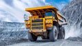 Massive yellow coal anthracite mining truck in operation at open pit mining site