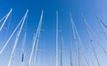 Mast against a blue sky, ship mast, marina in European city, the